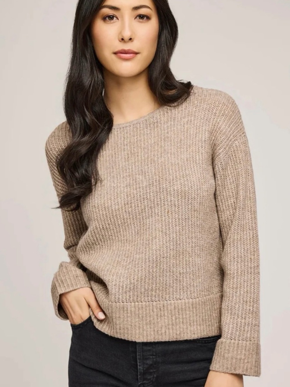 Gentle Fawn Ambrose Sweater XS Taupe Boxy Relaxed Fit Textured Knit